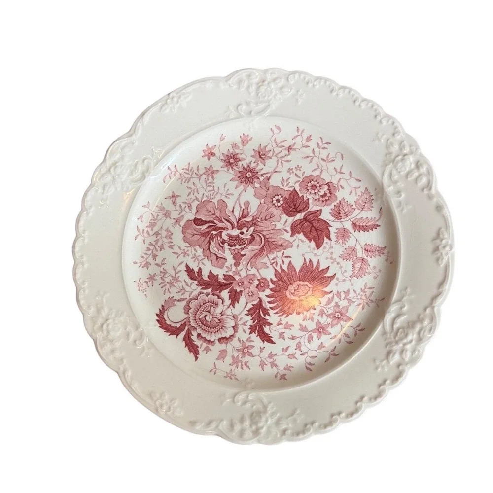 Taylor Smith Taylor Pink Floral Dinner Plates Set of 2 Vintage Chintz